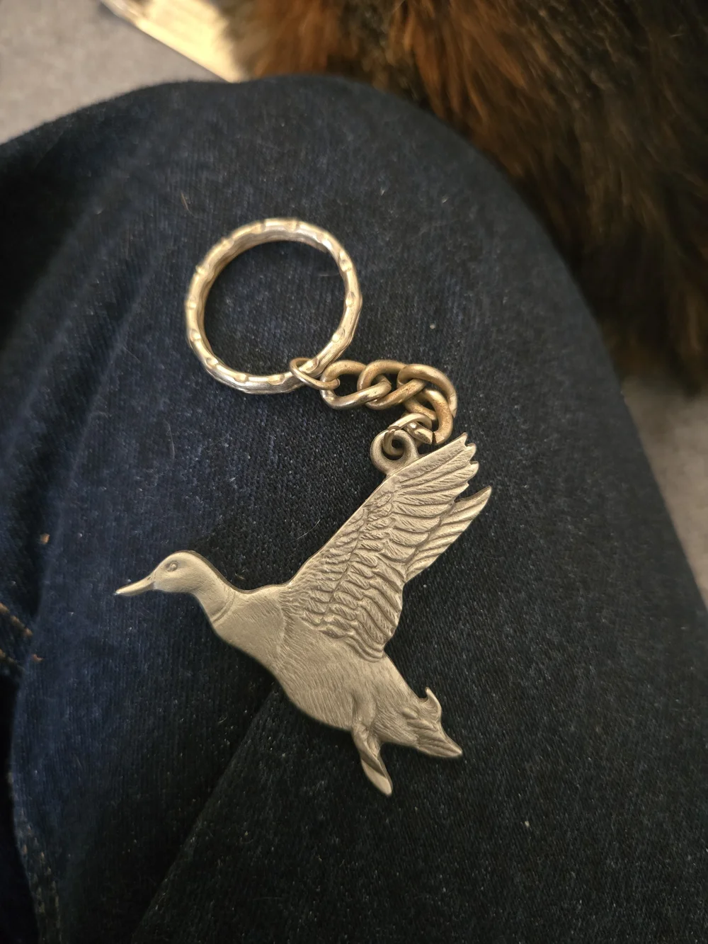 Silver-Tone Flying Duck Keychain - Unbranded